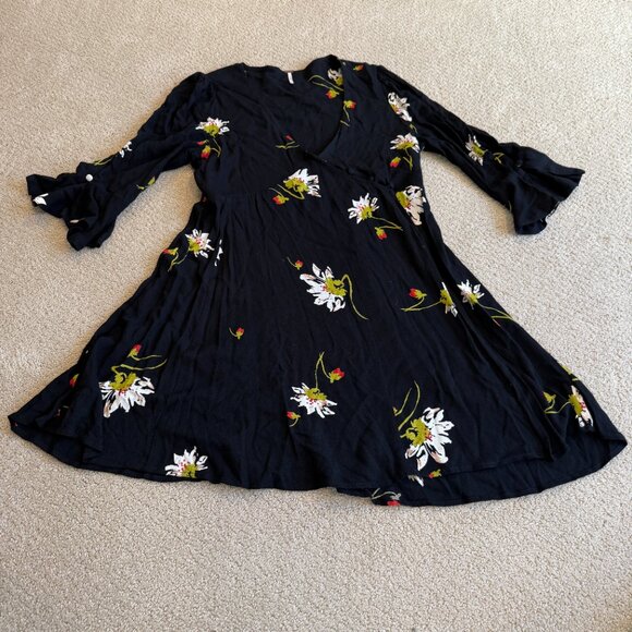 Free People Time On My Side Mini Wrap Dress Black Floral Boho SMALL #OB770151 - Picture 6 of 15
